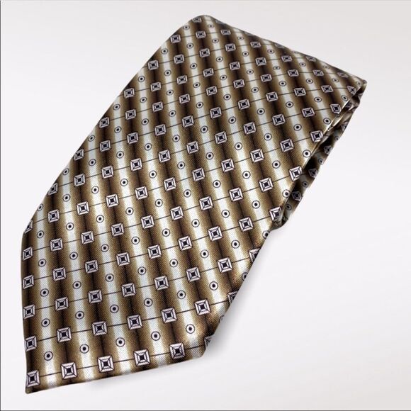 FULEI | Plaid Dot Paisley Brown And White Tie - Picture 1 of 3